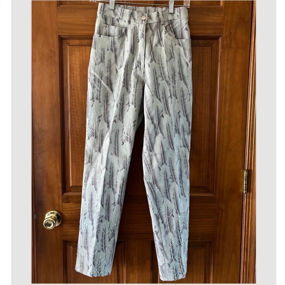 Y2K Pants Embellished Beaded Stretch Pistachio Green